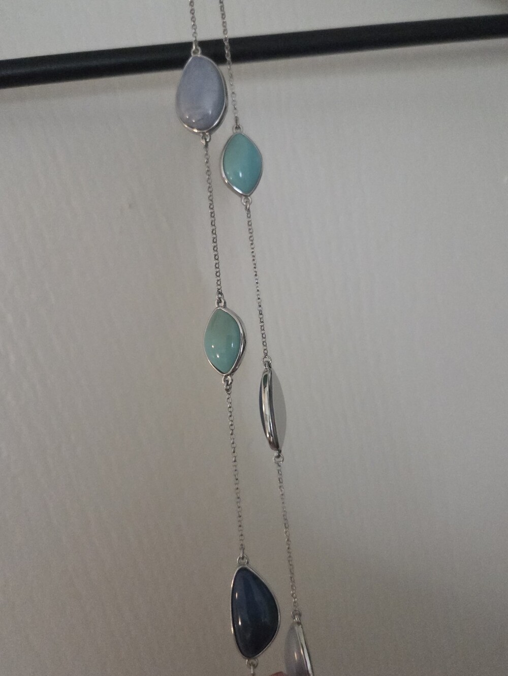 Lane Bryant Silver Multi-Stone Teardrop Station Necklace in Blue and Aqua